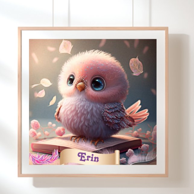 Poster Livre de l'art personnalisé Chouette bébé rose ois (Créateur téléchargé)