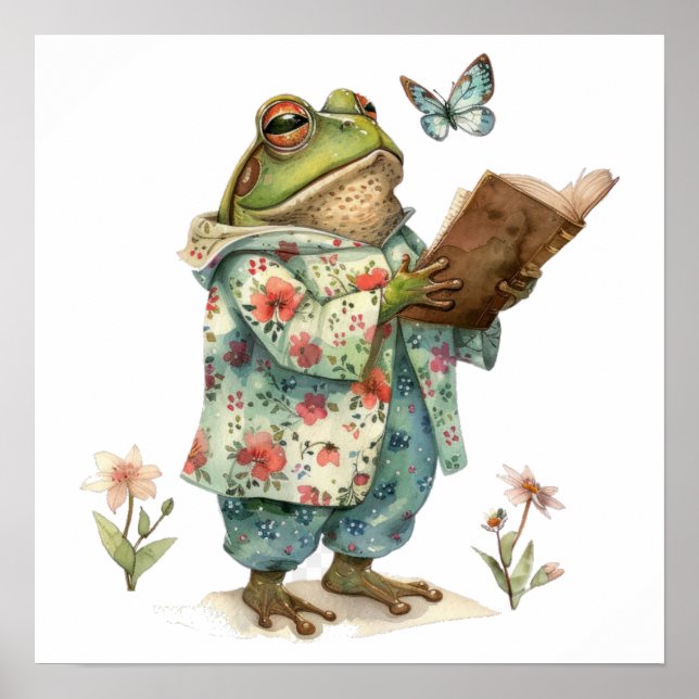 Poster Livre de lecture de grenouille à lunettes Petit (Devant)