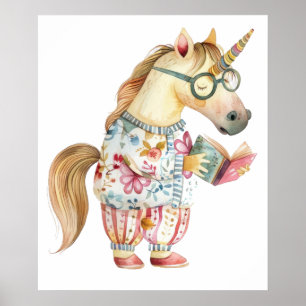 Poster Livre de lecture de licorne lunaire