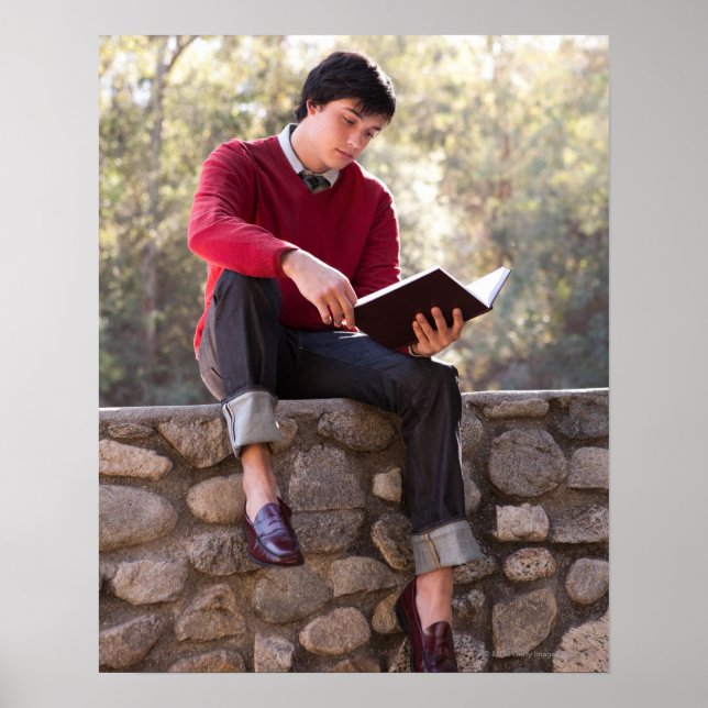 Poster Livre de lecture des élèves et assise sur le mur d (Devant)