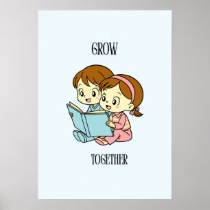 Poster Livre de lecture pour enfants Croître ensemble Déc