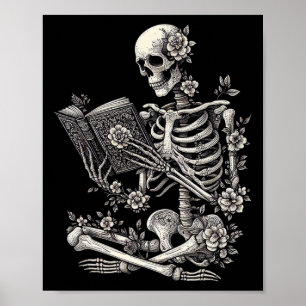 Poster Livre de squelette crâne floral Halloween Costume