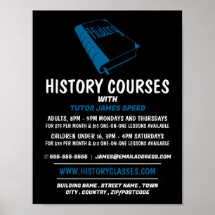 Poster Livre d'histoire bleue, cours d'histoire Publicité