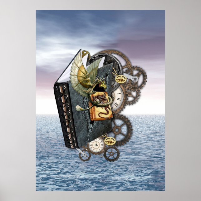 Poster Livre d'histoire du dragon Steampunk-Art (Devant)