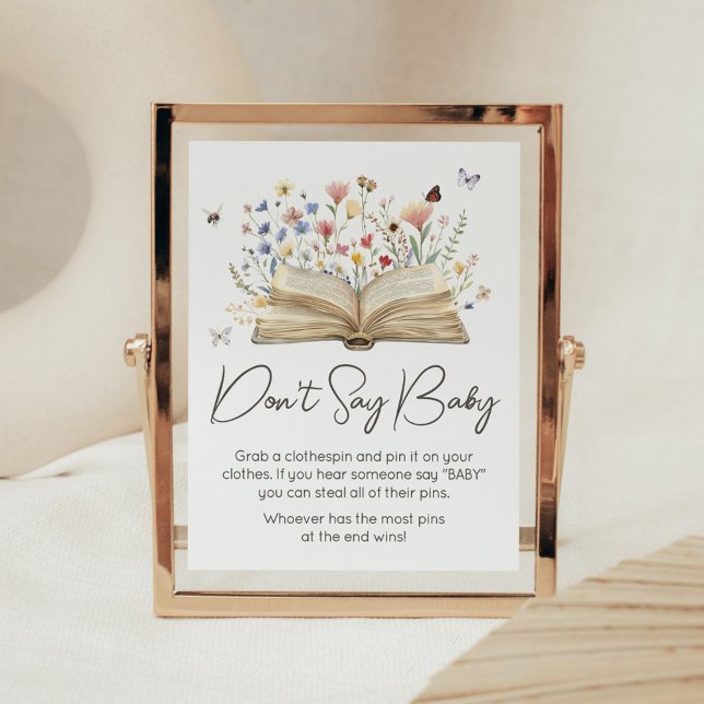 Poster Livre d'histoire Nouveau chapitre commence ne pas  (New Chapter Begins Storybook Baby Shower Don't Say Baby Sign)