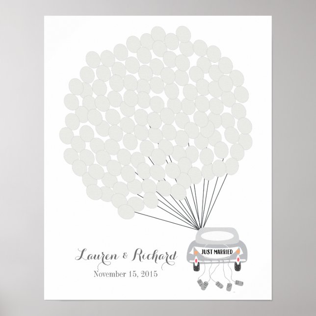 Poster Livre d'hôtes mariage Alternative avec ballons gri (Devant)