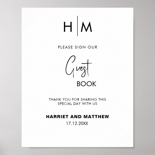 Poster Livre d'invité mariage monogramme do-it-yourself (Devant)