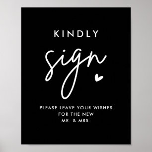 Poster Livre d'invité Mariage noir Signer kindly imprimab