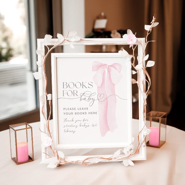 Poster Livre minimaliste de Baby shower de fille Rose Bow (Créateur téléchargé)