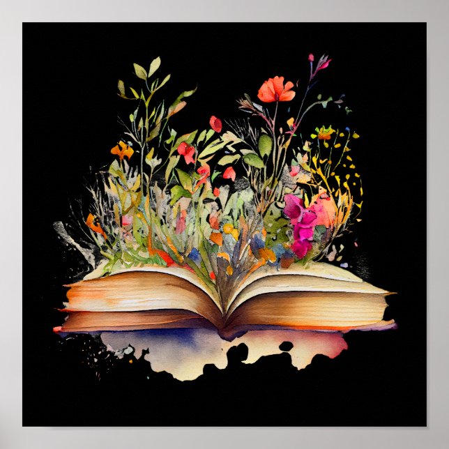 Poster Livre ouvert avec fleurs (Devant)