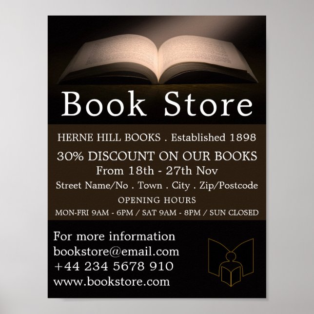 Poster Livre ouvert, Boutique de livres Publicité (Devant)