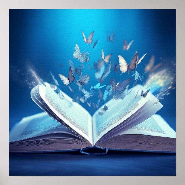 Poster Livre ouvert et papillons (Devant)