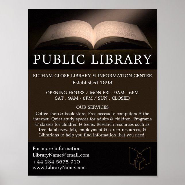 Poster Livre ouvert, publicité de bibliothèque (Devant)