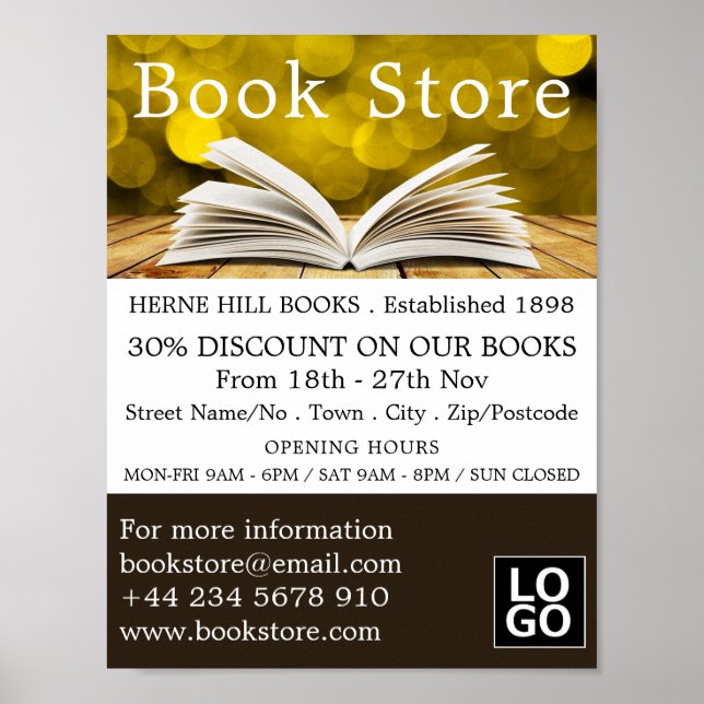 Poster Livre ouvert tendance, Librairie Publicité (Devant)