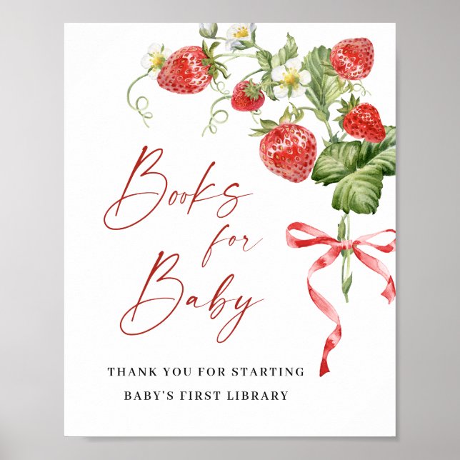 Poster Livres à fraises à l'aquarelle tendance pour Baby  (Devant)