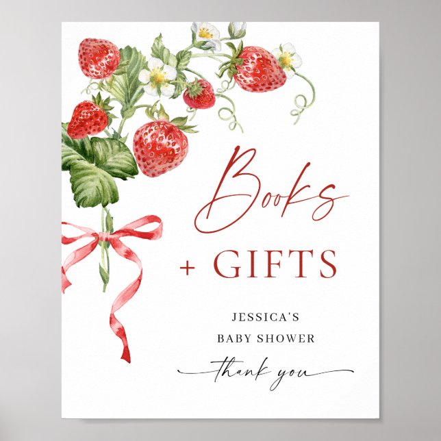 Poster Livres à fraises à l'aquarelle tendance pour Baby  (Devant)