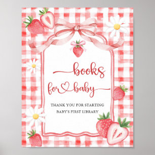 Poster Livres à fraises à l'aquarelle tendance pour Baby