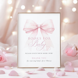 Poster Livres à ruban rose pour pancarte de Baby Shower