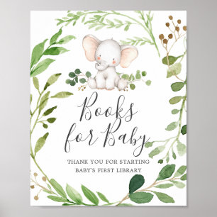 Poster Livres Baby showers éléphants pour bébé signe