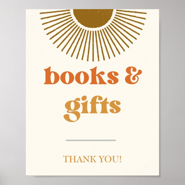 Poster Livres & Cadeaux Soleil Rétro Panneau, Cadeaux Sol (Devant)