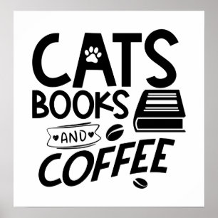 Poster Livres Cats Café Amusant Lecture Bookworm Cute Cat