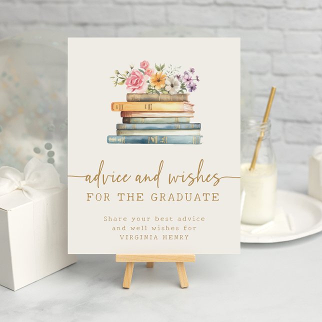 Poster Livres Conseils Pour Les Diplômés (Floral Books Advice and Wishes For Graduate Poster by Painted Paperie
)