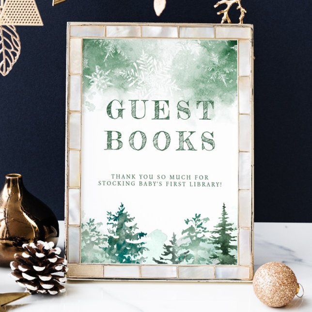 Poster Livres d'hôtes pour baby shower de forêt d'hiver (Créateur téléchargé)