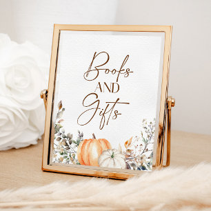 Poster Livres et cadeaux Citrouille Automne Baby shower d