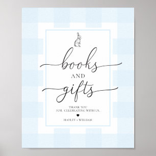 Poster Livres et cadeaux lapins En vichy lapin bleu
