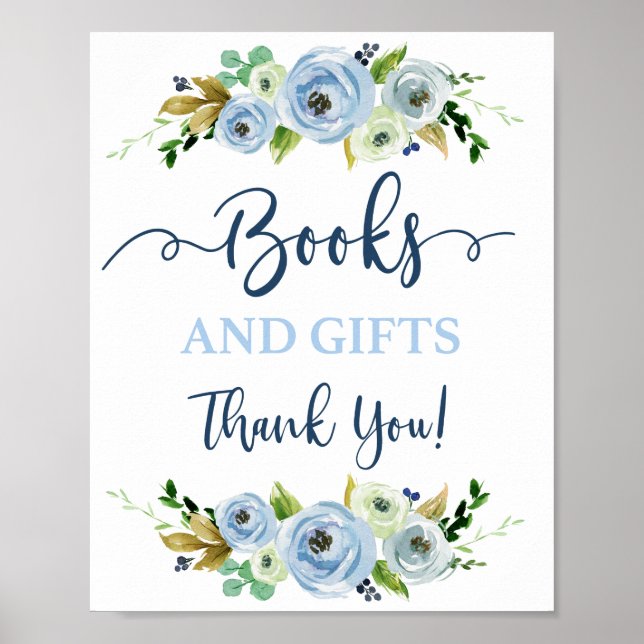 Poster Livres et cadeaux signe floral bleu (Devant)