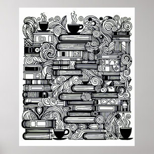 Poster Livres Et Café Couleur Me Doodle