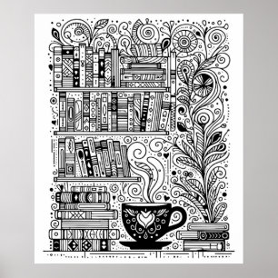 Poster Livres Et Café Couleur Me Doodle 2