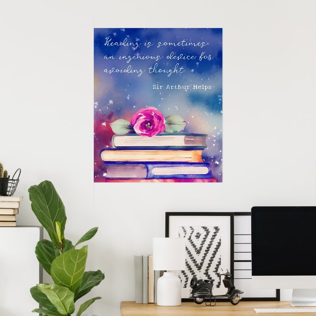 Poster Livres et rose rose Aquarelle Script Citation de l (Bureau à domicile)