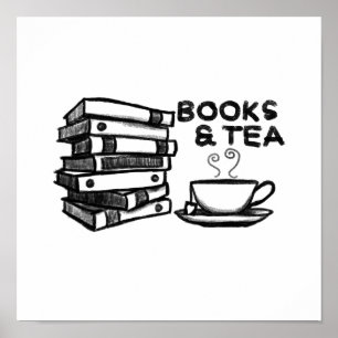 Poster Livres et thé dessinés à la main