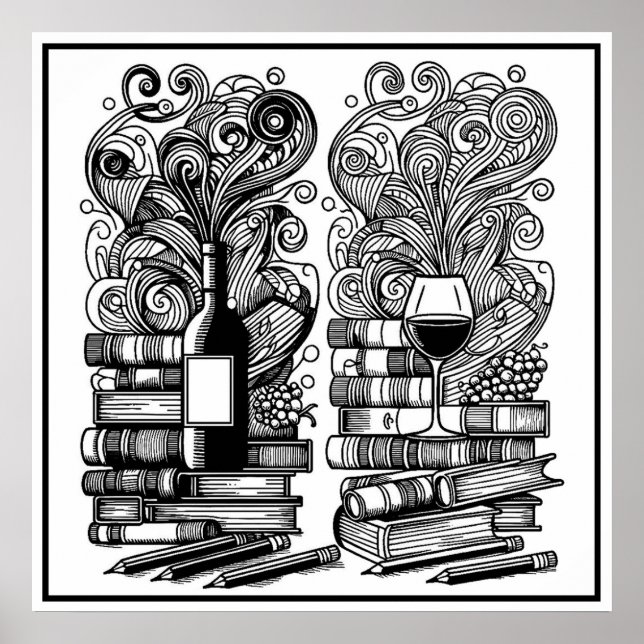 Poster Livres Et Vin Couleur Me Doodle (Devant)