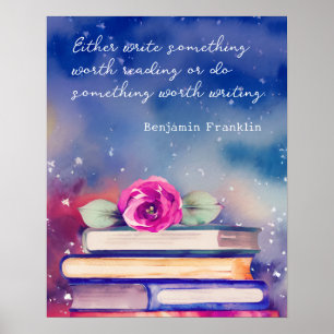 Poster Livres & Pink Flower Watercolor Script Citation pe