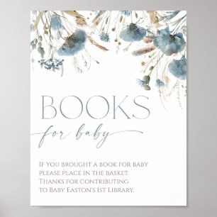 Poster Livres pour bébé boho bleu poussiéreux fleur sauva