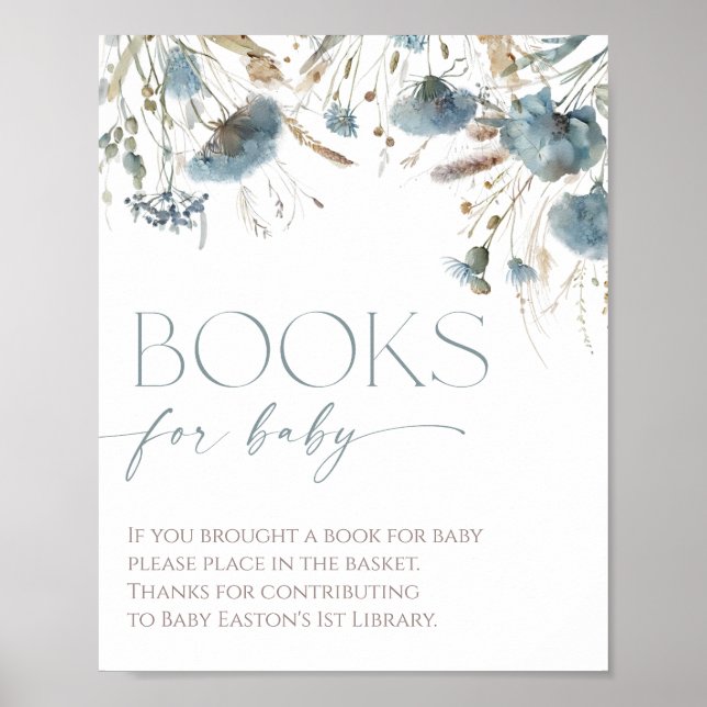 Poster Livres pour bébé boho bleu poussiéreux fleur sauva (Devant)