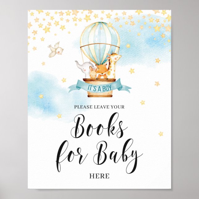 Poster Livres pour bébé panneau Baby shower montgolfière (Devant)