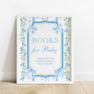 Poster Livres vintage Floral Blue Bow pour bébé