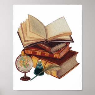 Poster Livres vintages, Quill, Ink et Collage Globe