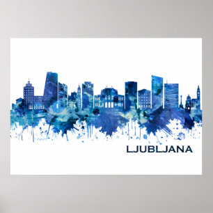 Poster Ljubljana Slovenia Skyline Blue
