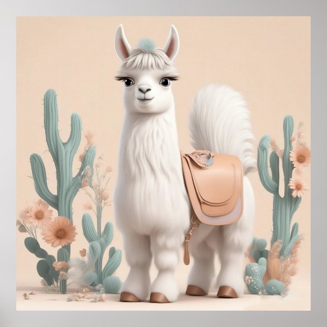 Poster Llama à selle dans le désert (Devant)