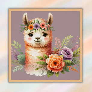 Poster Llama adorable avec fleurs pour enfants  