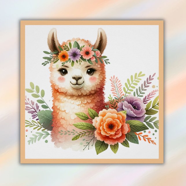 Poster Llama adorable avec fleurs pour enfants | (Créateur téléchargé)