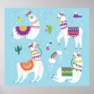 Poster Llama & Cactus : Joli ensemble Vintage