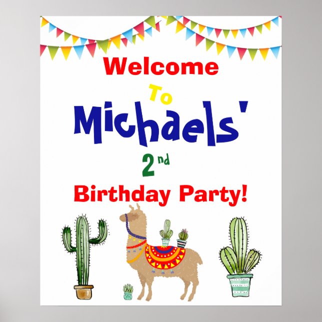 Poster llama Cactus signe d'anniversaire de bienvenue Imp (Devant)