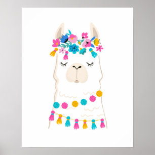 Poster Llama florale mignonne