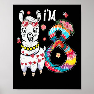 Poster Llama J'ai 8 ans 8e anniversaire Tie Dye Farm