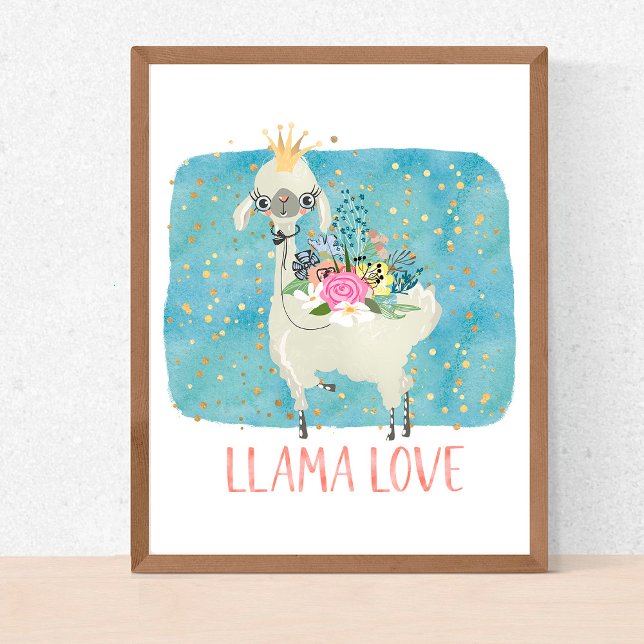 Poster Llama Love Crown Aquarelle Cute Kawaii Adorable (Créateur téléchargé)